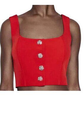 Zara Red Cropped Crystal Button-Front Tank. Size Small. New.